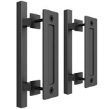 SMARTSTANDARD 2PCS 12 Pull and Flush Barn Door Handle Set, Large Rustic Two-Side Design, for Gates Garages Sheds Furniture, Blac
