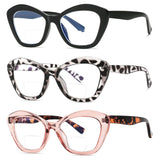 Bifocal Reading Glasses for Women Blue Light Blocking Computer Reader With Clear Top Oversized Cat Eye Frame No Line Large Styli