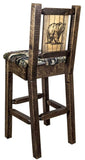 Montana Woodworks Homestead Collection Barstool With Upholstered Seat, Woodland Pattern, Laser Engraved Bear Design, Stained & L