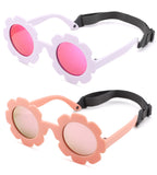 Polarized Baby Sunglasses with Strap - Flexible Flower Shaped Sunglasses for Toddler & Infant Age 0-24 Months (Pink/Pink Mirrore