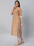 Anni Designer Women'S Cotton Blend Traditional Straight Printed Kurta And Pant Set (Danapa Mustard_S_Mustard_Small),Mustard,S,Cotton Blend,Regular,Pants