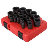 SUNEX TOOLS 2640, 1/2 Inch Drive Impact Socket Set, 19-Piece, SAE, 3/8 Inch - 1-1/2 Inch, Cr-Mo Alloy Steel, Radius Corner Desig