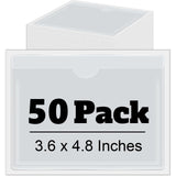 Chinco 50 Pack 3 x 4.5 Clear Adhesive Pockets, Index Card Pockets With Top Open Loading, Plastic Labels Holders for Organizing S