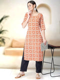 Pinkmint Kurta Set For Women Ll Printed Kurti & Pant Set Ll Regular Kurta Set Ll (Pack Of 2) Orange-Black Orange-Black L