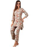 Anni Designer Women'S Cotton Blend Printed Ethnic Co-Ord Set (Vanadi Grey_L_Grey_Large),Grey,L,,,