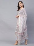 Anni Designer Women'S Cotton Blend Straight Printed Kurta With Pant & Dupatta (Lord Grey-Snw_Xl_Grey_X-Large),Grey,XL,Cotton Blend,Regular,Kurta, Scarf