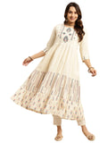 rangita Off White Cotton Calf Length Embroidered Anarkali Kurti for Women | Kurta for Women_L
