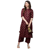 Anni Designer Women'S Cotton Straight Kurta With Palazzo Set (Parbeen Maroon_S_Maroon_Small),Maroon,S