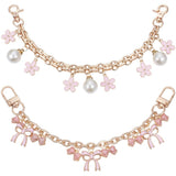 Beebeecraft 2Pcs 2 Styles Gold Decorative Bag Chain Bowknot & Flower Pearl Enamel Pink Purse Chain Strap Replacement Extender fo