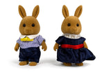 OLEOCA Family Brown Rabbit Figures - Set of 2 Collectible Flocked Mini Dolls with Removable Clothes, Miniature Dollhouse Pretend