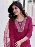 Sanisa Women'S Art Silk Sequence Embroidery Straight Kurta Set With Dupatta (143Kbd1546N-M_Magenta)