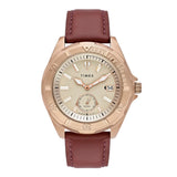 Timex Analog Watch For Man With Beige Round Dial & Cherry Leather Strap Band Water Resistant Men'S Wrist Watches - Tweg30200