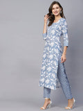 Anni Designer Women'S Cotton Blend Printed Straight Kurta With Pant (Pustak Navy Blue_3Xl_Navy Blue_Xxx-Large),Navy Blue,3XL,Cotton Blend,Regular,Kurta