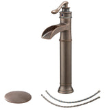 BWE Vessel Sink Faucet Waterfall Antique Copper Single Hole with Pop Up Drain Stopper Without Overflow and Supply Lines One Hand