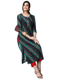 Gosriki Women'S Cotton Blend Straight Printed Kurta With Pant Set (Badiya Blue-Nw-Gs_Xl_Blue_X-Large),Blue,,B0CJJX4KZ6