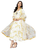 Gosriki Women'S Organza Floral Printed Anarkali Kurta With Pant & Dupatta (Ratnagiri-Multi-Nw-Gs_L_White_Large),White,,B0C3QY576J