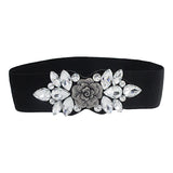 Syga WomenS Pu Leather Cinch Belt With Crystal Flower Metal Buckle, Stretchable Waistband For Dresses Black