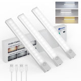 Rihvy Under Cabinet Lighting 8 Inches Rechargeable Motion Sensor Light Indoor, 3 Color Dimmable Closet Light Battery Operated, U