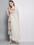 Anni Designer Women'S Cotton Blend Floral Printed Straight Kurta With Pants & Dupatta (Niyama-Grey_S_Grey_Small),Grey,S,Cotton Blend,Regular,Dupatta