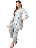 Anni Designer Women'S Cotton Blend Printed Ethnic Co-Ord Set (Dakal Blue_M_Blue_Medium),Blue,M