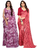Satrani Womens Pure Georgette Saree (2024S566N_3112S2153N_Mauve Purple | Maroon)