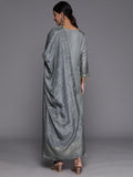 Libas Grey Self Design Silk Blend Straight Kurta With Trousers & Dupatta