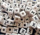 ChangJin 120PCS White Plastic Cube Alphabet Beads Black Letter 10x10mm W/4mm Hole for Jewelry Making (White Beads X 120PCS)