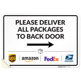 Package Delivery Sign, Delivery Instructions Deliver All Package to Back Door Right Arrow Sign, 10x7 Inches, 4 Mil Vinyl Decal S