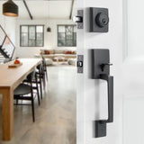 Natsukage Front Door Handle Set Heavy Duty Entry Door Lock Set Matte Black Entrance Handle Set with Lock, with Single Cylinder D