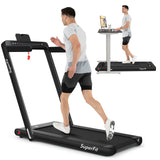 Goplus 2 in 1 Folding Treadmill with Dual Display, 2.25HP Superfit Under Desk Electric Pad Treadmill, Installation-Free, Bluetoo
