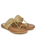 Shoetopia Girls Girls-Bunai-Kolhapuri Golden Flat Sandal - 7 Uk (Girls-Bunai-Kolhapuri-Golden),Golden,7,B0CQK3WV6J