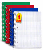 1InTheOffice Graph Ruled Spiral Notebooks, 8 x 10.5 Inch Grid Paper, 70 Sheets Each, Black Cover Math Notebooks for School, Stud