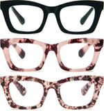 REAVEE 3 Pack Oprah Style Reading Glasses for Women Blue Light Blocking Computer Square Readers with Spring Hinge 2.5