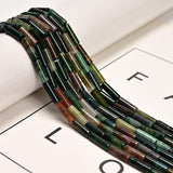 29 Pcs 4x13mm Natural Green Indian Agate Stone Bead India Cylinder Tube Spacer Beads for Jewelry Making Mens Bracelets Keychain