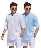Bellstone Men'S Cotton Blend Solid Regular Fit Dress Shirt (Kurta1500_Combo_White & Sky_Xl