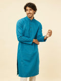 Manyavar Men'S Blue Blended Cotton Self Design Kurta Pyjama Set Blue M
