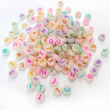 200+ Pieces 4x7mm White Luminous Round Acrylic Alphabet Letter Beads A-Z Mixed Plastic Shape Loose DIY Beads for Jewelry Making