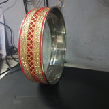 Blue Earth Stainless Steel Decorated Atta Chalni Karwachauth Stainless Steel sieves for Puja | Karwachauth Handcrafted Red Puja/