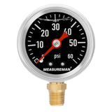 MEASUREMAN 1-1/2 Dial Size Black Dial, Glycerin Filled Fuel Pressure Gauge, 304 Stainless Steel case, 0-60Psi, -3-2-3%, 1/8 NPT