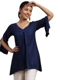 Libas Women'S Cotton Blend Solid A-Line Kurtis (29138_Blue