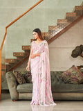 Womanista Womens Satin Hand Print Saree (Ti3310_Baby Pink)