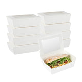 Restaurantware Cafe Vision 71 Ounce Disposable To Go Boxes 50 Paper Boxes For Food - Hinge Lock Grease-Impervious White Paper Ta