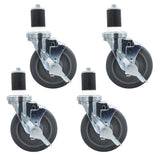 BK Resources 5 Gray Rubber 1-5/8 Expanding Stem Swivel Casters, Set of 4, NSF, Top Lock Brake, 250lb Capacity, Non-Marking Resis