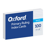 Oxford Primary Ruled Index Cards, 5 x 8 Inches, White, Lined on Front, Blank on Back, Kids Handwriting Practice Cards, PreK, K