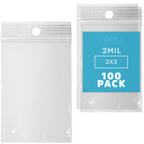 GPI - 2 x 3 - Pack of 100, 2 Mil thick, Clear Plastic Reclosable Zip Bags, Hang Hole For Display, Durable Poly Baggies with Rese