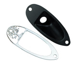 Guyker Guitar Input Jack Plate, Iron Oval Boat Shape Jackplate Socket Ferrule Output Curved GJ008 Black+ GJ007 Cover Combo Set f