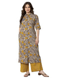 rytras Women's Cotton Printed A-Line Kurta with Palazzo Pant Set(Mustard,RYT583,3XL)