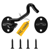 2 Packs Silent Hook and Eye Latch Lock - Rubber Coated for Doors, Gates, Barns, Windows, Fences with Screws, 4 Inch - Black