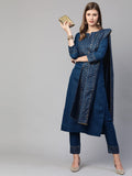 Gosriki Women'S Cotton Straight Kurta With Pant & Dupatta(Kptd-Cot-10052-Blue_L-Go_Blue_Large),Blue,,B09N8XRW52