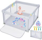 INFANS Foldable Baby Playpen, 50''x50'' Large Playard for Toddlers with Gate, Soft Mesh, Indoor/Outdoor Kids Activity Center Bab